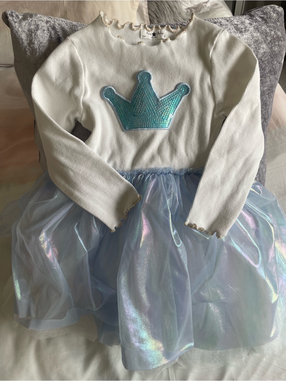 Girls Iridescent Blue Crown Tulle Dress - Kids Dresses